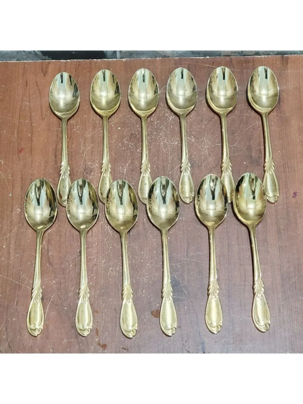 12 Piece Gold Electroplated Teaspoons Classic Plume Marked Stainless Steel Korea